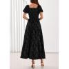 image:imagePRETTYGARDEN Womens 2026 Summer Boho Maxi Dresses Floral Short Sleeve Square Neck Smocked Flowy Long Dress Vacation OutfitsBlack