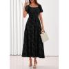 image:imagePRETTYGARDEN Womens 2026 Summer Boho Maxi Dresses Floral Short Sleeve Square Neck Smocked Flowy Long Dress Vacation OutfitsBlack