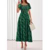 image:imagePRETTYGARDEN Womens 2026 Summer Boho Maxi Dresses Floral Short Sleeve Square Neck Smocked Flowy Long Dress Vacation OutfitsDark Green