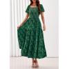 image:imagePRETTYGARDEN Womens 2026 Summer Boho Maxi Dresses Floral Short Sleeve Square Neck Smocked Flowy Long Dress Vacation OutfitsDark Green