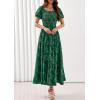 image:imagePRETTYGARDEN Womens 2026 Summer Boho Maxi Dresses Floral Short Sleeve Square Neck Smocked Flowy Long Dress Vacation OutfitsDark Green