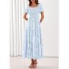 image:imagePRETTYGARDEN Womens 2026 Summer Boho Maxi Dresses Floral Short Sleeve Square Neck Smocked Flowy Long Dress Vacation OutfitsLight Blue