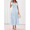 image:imagePRETTYGARDEN Womens 2026 Summer Boho Maxi Dresses Floral Short Sleeve Square Neck Smocked Flowy Long Dress Vacation OutfitsLight Blue