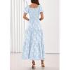 image:imagePRETTYGARDEN Womens 2026 Summer Boho Maxi Dresses Floral Short Sleeve Square Neck Smocked Flowy Long Dress Vacation OutfitsLight Blue
