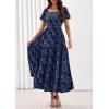 image:imagePRETTYGARDEN Womens 2026 Summer Boho Maxi Dresses Floral Short Sleeve Square Neck Smocked Flowy Long Dress Vacation OutfitsNavy Blue