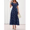 image:imagePRETTYGARDEN Womens 2026 Summer Boho Maxi Dresses Floral Short Sleeve Square Neck Smocked Flowy Long Dress Vacation OutfitsNavy Blue