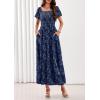 image:imagePRETTYGARDEN Womens 2026 Summer Boho Maxi Dresses Floral Short Sleeve Square Neck Smocked Flowy Long Dress Vacation OutfitsNavy Blue