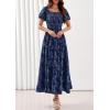 image:imagePRETTYGARDEN Womens 2026 Summer Boho Maxi Dresses Floral Short Sleeve Square Neck Smocked Flowy Long Dress Vacation OutfitsNavy Blue