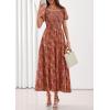 image:imagePRETTYGARDEN Womens 2026 Summer Boho Maxi Dresses Floral Short Sleeve Square Neck Smocked Flowy Long Dress Vacation OutfitsOrange
