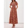 image:imagePRETTYGARDEN Womens 2026 Summer Boho Maxi Dresses Floral Short Sleeve Square Neck Smocked Flowy Long Dress Vacation OutfitsOrange