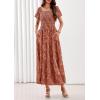 image:imagePRETTYGARDEN Womens 2026 Summer Boho Maxi Dresses Floral Short Sleeve Square Neck Smocked Flowy Long Dress Vacation OutfitsOrange