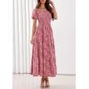 image:imagePRETTYGARDEN Womens 2026 Summer Boho Maxi Dresses Floral Short Sleeve Square Neck Smocked Flowy Long Dress Vacation OutfitsPink