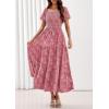 image:imagePRETTYGARDEN Womens 2026 Summer Boho Maxi Dresses Floral Short Sleeve Square Neck Smocked Flowy Long Dress Vacation OutfitsPink