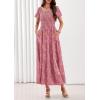 image:imagePRETTYGARDEN Womens 2026 Summer Boho Maxi Dresses Floral Short Sleeve Square Neck Smocked Flowy Long Dress Vacation OutfitsPink