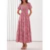 image:imagePRETTYGARDEN Womens 2026 Summer Boho Maxi Dresses Floral Short Sleeve Square Neck Smocked Flowy Long Dress Vacation OutfitsPink