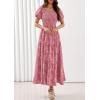 image:imagePRETTYGARDEN Womens 2026 Summer Boho Maxi Dresses Floral Short Sleeve Square Neck Smocked Flowy Long Dress Vacation OutfitsPink