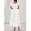 image:imagePRETTYGARDEN Womens 2026 Summer Boho Maxi Dresses Floral Short Sleeve Square Neck Smocked Flowy Long Dress Vacation OutfitsWhite
