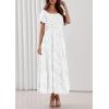 image:imagePRETTYGARDEN Womens 2026 Summer Boho Maxi Dresses Floral Short Sleeve Square Neck Smocked Flowy Long Dress Vacation OutfitsWhite