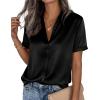 image:imagePRETTYGARDEN Womens 2026 Summer Button Down Shirts Short Sleeve Work Tops Dressy Satin Blouses Spring Business Casual OutfitsBlack