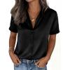 image:imagePRETTYGARDEN Womens 2026 Summer Button Down Shirts Short Sleeve Work Tops Dressy Satin Blouses Spring Business Casual OutfitsBlack