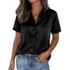 image:imagePRETTYGARDEN Womens 2026 Summer Button Down Shirts Short Sleeve Work Tops Dressy Satin Blouses Spring Business Casual OutfitsBlack