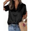 image:imagePRETTYGARDEN Womens 2026 Summer Button Down Shirts Short Sleeve Work Tops Dressy Satin Blouses Spring Business Casual OutfitsBlack