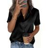 image:imagePRETTYGARDEN Womens 2026 Summer Button Down Shirts Short Sleeve Work Tops Dressy Satin Blouses Spring Business Casual OutfitsBlack