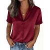 image:imagePRETTYGARDEN Womens 2026 Summer Button Down Shirts Short Sleeve Work Tops Dressy Satin Blouses Spring Business Casual OutfitsBurgundy