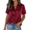 image:imagePRETTYGARDEN Womens 2026 Summer Button Down Shirts Short Sleeve Work Tops Dressy Satin Blouses Spring Business Casual OutfitsBurgundy
