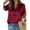 image:imagePRETTYGARDEN Womens 2026 Summer Button Down Shirts Short Sleeve Work Tops Dressy Satin Blouses Spring Business Casual OutfitsBurgundy