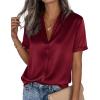 image:imagePRETTYGARDEN Womens 2026 Summer Button Down Shirts Short Sleeve Work Tops Dressy Satin Blouses Spring Business Casual OutfitsBurgundy
