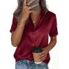 image:imagePRETTYGARDEN Womens 2026 Summer Button Down Shirts Short Sleeve Work Tops Dressy Satin Blouses Spring Business Casual OutfitsBurgundy