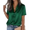 image:imagePRETTYGARDEN Womens 2026 Summer Button Down Shirts Short Sleeve Work Tops Dressy Satin Blouses Spring Business Casual OutfitsDark Green