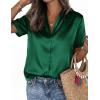 image:imagePRETTYGARDEN Womens 2026 Summer Button Down Shirts Short Sleeve Work Tops Dressy Satin Blouses Spring Business Casual OutfitsDark Green