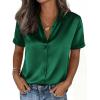 image:imagePRETTYGARDEN Womens 2026 Summer Button Down Shirts Short Sleeve Work Tops Dressy Satin Blouses Spring Business Casual OutfitsDark Green