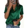 image:imagePRETTYGARDEN Womens 2026 Summer Button Down Shirts Short Sleeve Work Tops Dressy Satin Blouses Spring Business Casual OutfitsDark Green