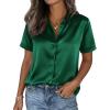 image:imagePRETTYGARDEN Womens 2026 Summer Button Down Shirts Short Sleeve Work Tops Dressy Satin Blouses Spring Business Casual OutfitsDark Green