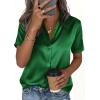 image:imagePRETTYGARDEN Womens 2026 Summer Button Down Shirts Short Sleeve Work Tops Dressy Satin Blouses Spring Business Casual OutfitsGreen