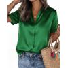 image:imagePRETTYGARDEN Womens 2026 Summer Button Down Shirts Short Sleeve Work Tops Dressy Satin Blouses Spring Business Casual OutfitsGreen