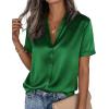 image:imagePRETTYGARDEN Womens 2026 Summer Button Down Shirts Short Sleeve Work Tops Dressy Satin Blouses Spring Business Casual OutfitsGreen