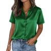 image:imagePRETTYGARDEN Womens 2026 Summer Button Down Shirts Short Sleeve Work Tops Dressy Satin Blouses Spring Business Casual OutfitsGreen