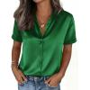 image:imagePRETTYGARDEN Womens 2026 Summer Button Down Shirts Short Sleeve Work Tops Dressy Satin Blouses Spring Business Casual OutfitsGreen