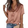 image:imagePRETTYGARDEN Womens 2026 Summer Button Down Shirts Short Sleeve Work Tops Dressy Satin Blouses Spring Business Casual OutfitsLight Coffee