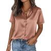 image:imagePRETTYGARDEN Womens 2026 Summer Button Down Shirts Short Sleeve Work Tops Dressy Satin Blouses Spring Business Casual OutfitsLight Coffee