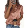 image:imagePRETTYGARDEN Womens 2026 Summer Button Down Shirts Short Sleeve Work Tops Dressy Satin Blouses Spring Business Casual OutfitsLight Coffee