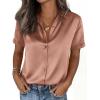 image:imagePRETTYGARDEN Womens 2026 Summer Button Down Shirts Short Sleeve Work Tops Dressy Satin Blouses Spring Business Casual OutfitsLight Coffee