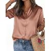 image:imagePRETTYGARDEN Womens 2026 Summer Button Down Shirts Short Sleeve Work Tops Dressy Satin Blouses Spring Business Casual OutfitsLight Coffee