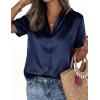 image:imagePRETTYGARDEN Womens 2026 Summer Button Down Shirts Short Sleeve Work Tops Dressy Satin Blouses Spring Business Casual OutfitsNavy Blue