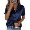 image:imagePRETTYGARDEN Womens 2026 Summer Button Down Shirts Short Sleeve Work Tops Dressy Satin Blouses Spring Business Casual OutfitsNavy Blue