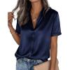 image:imagePRETTYGARDEN Womens 2026 Summer Button Down Shirts Short Sleeve Work Tops Dressy Satin Blouses Spring Business Casual OutfitsNavy Blue